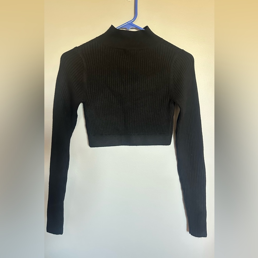 a new day Black Ribbed Cropped Turtleneck Long Sleeve Top